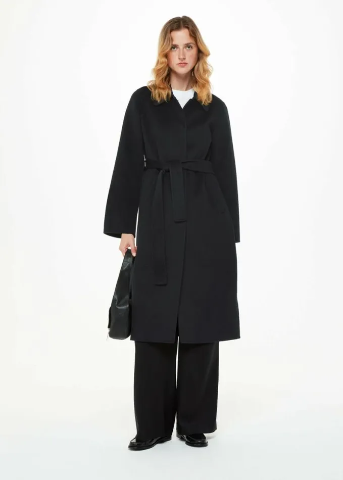 Whistles Nell Belted Doubled Faced Coat Black Women Coats and Jackets
