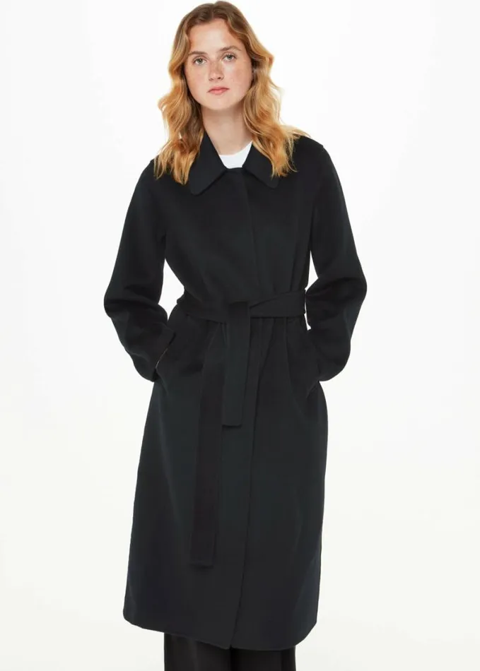 Whistles Nell Belted Doubled Faced Coat Black Women Coats and Jackets