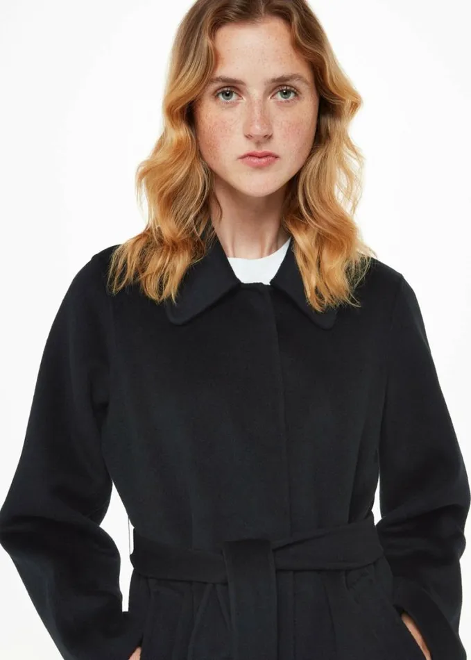 Whistles Nell Belted Doubled Faced Coat Black Women Coats and Jackets