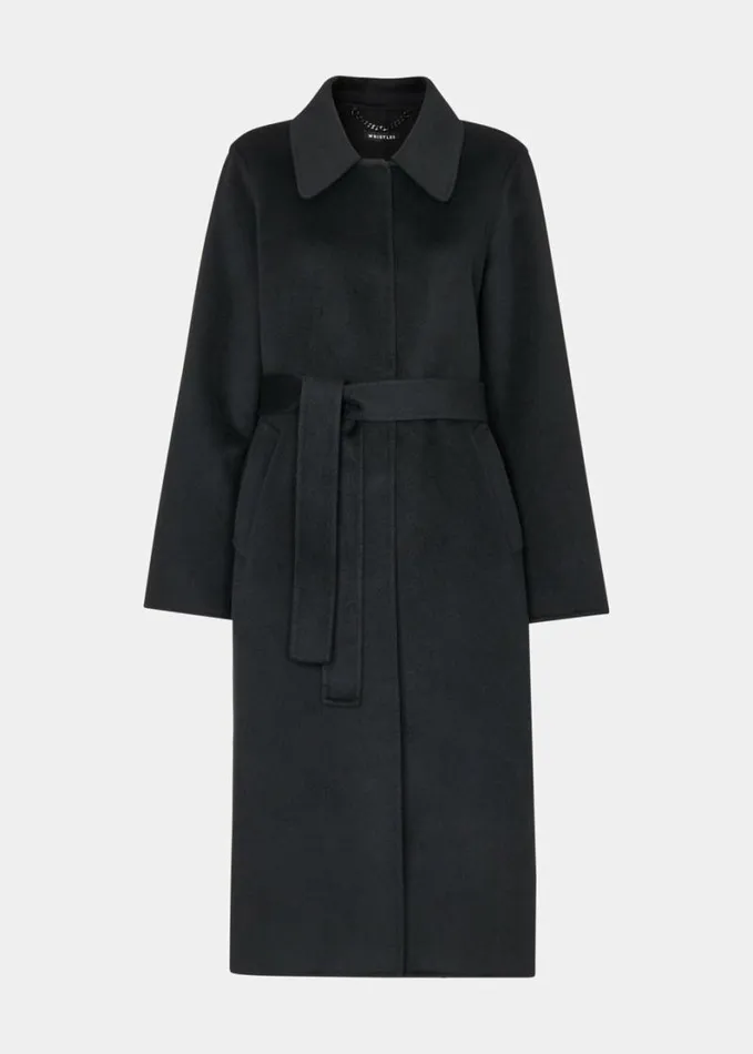 Whistles Nell Belted Doubled Faced Coat Black Women Coats and Jackets