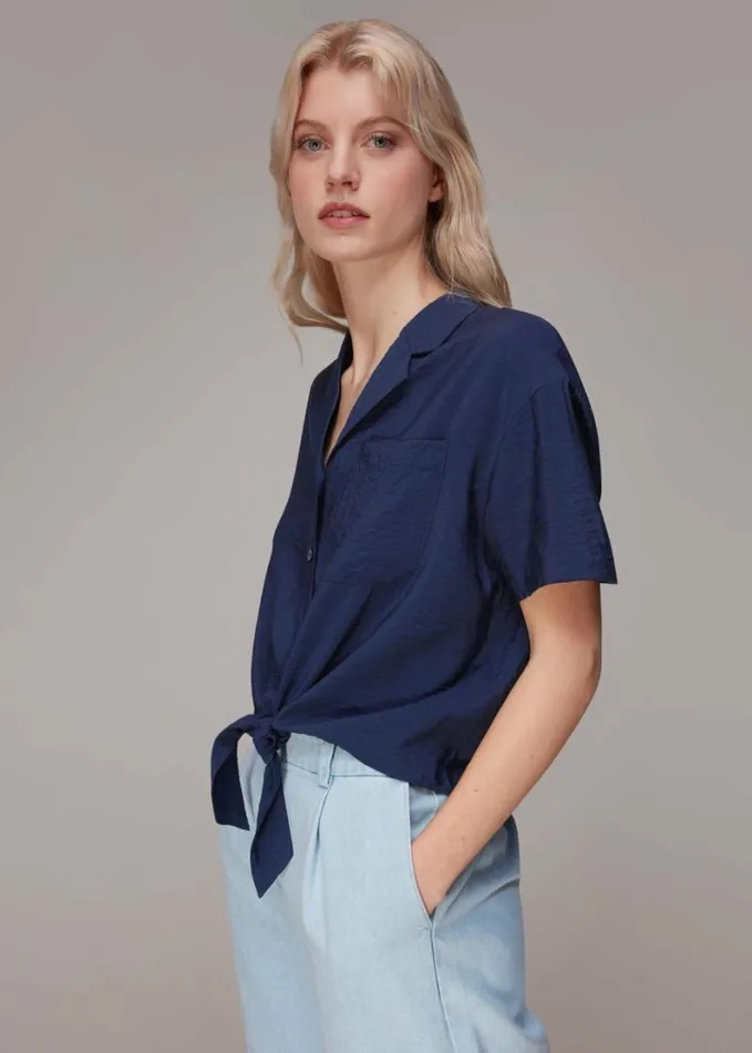 Whistles Nicola Tie Front Blouse Navy Women Tops