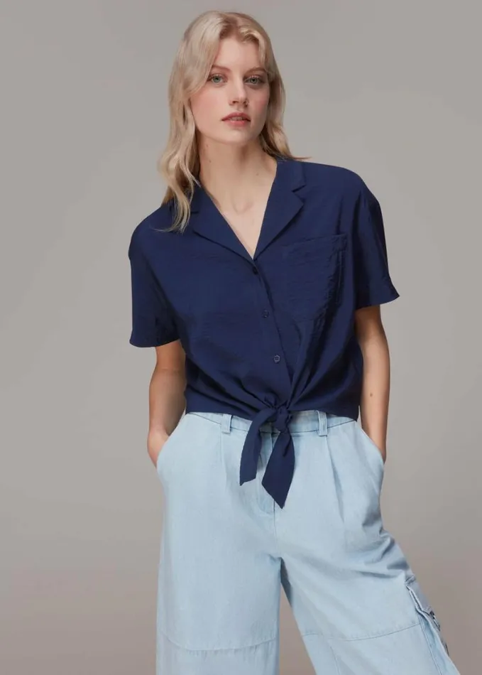 Whistles Nicola Tie Front Blouse Navy Women Tops