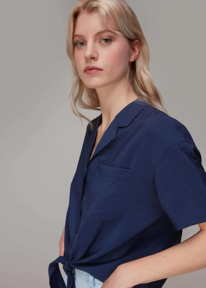 Whistles Nicola Tie Front Blouse Navy Women Tops