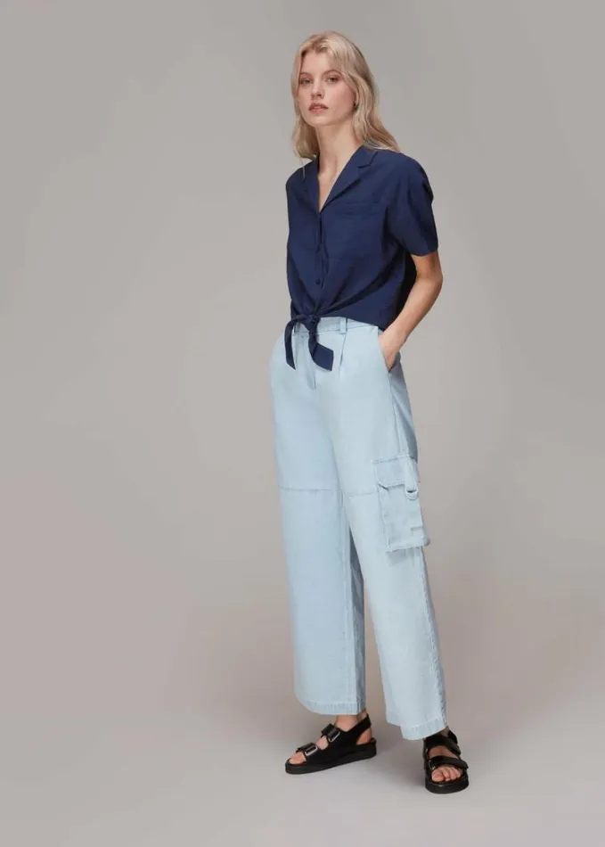 Whistles Nicola Tie Front Blouse Navy Women Tops
