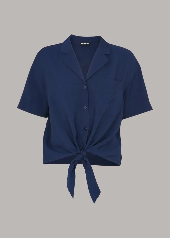 Whistles Nicola Tie Front Blouse Navy Women Tops