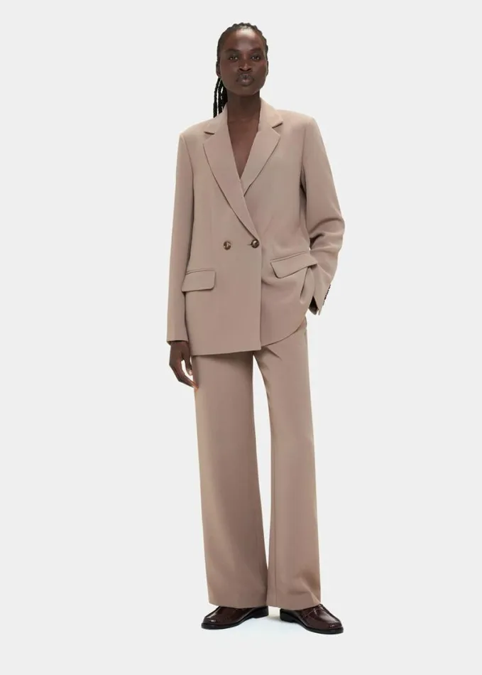 Whistles Nina Double Breasted Blazer Taupe Women Coats and Jackets