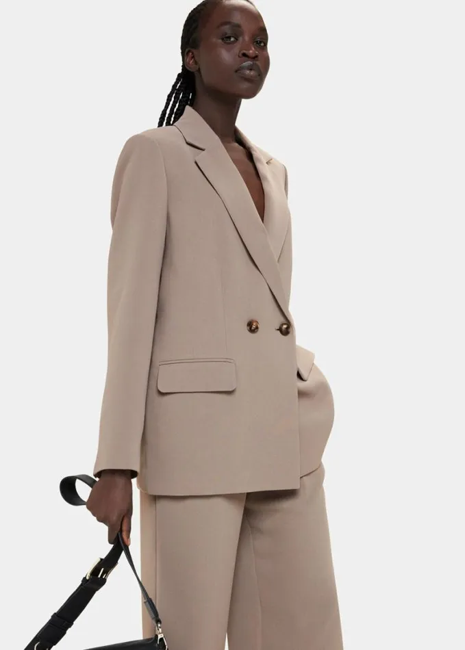 Whistles Nina Double Breasted Blazer Taupe Women Coats and Jackets