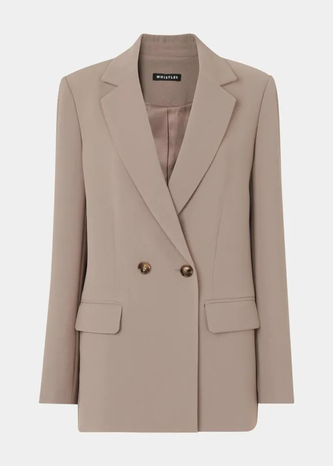 Whistles Nina Double Breasted Blazer Taupe Women Coats and Jackets