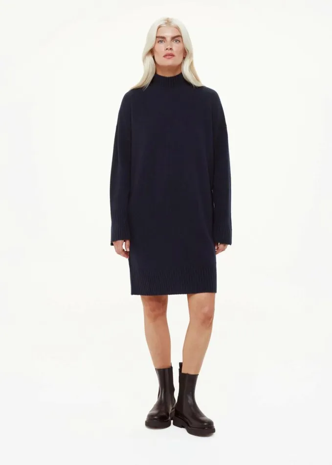 Whistles Petite Amelia Wool Knitted Dress Navy Women Petite Sweaters