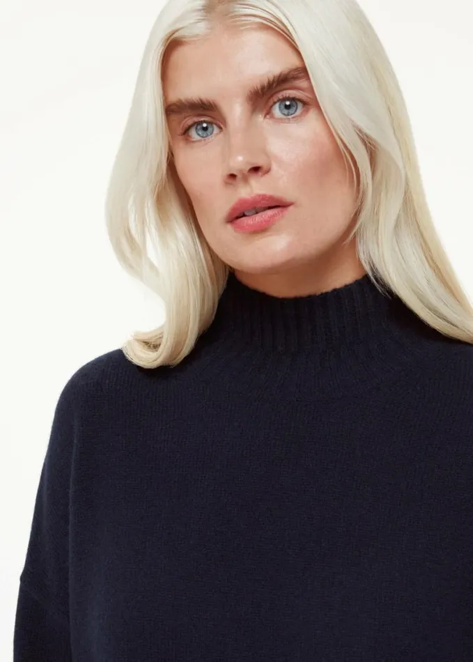 Whistles Petite Amelia Wool Knitted Dress Navy Women Petite Sweaters