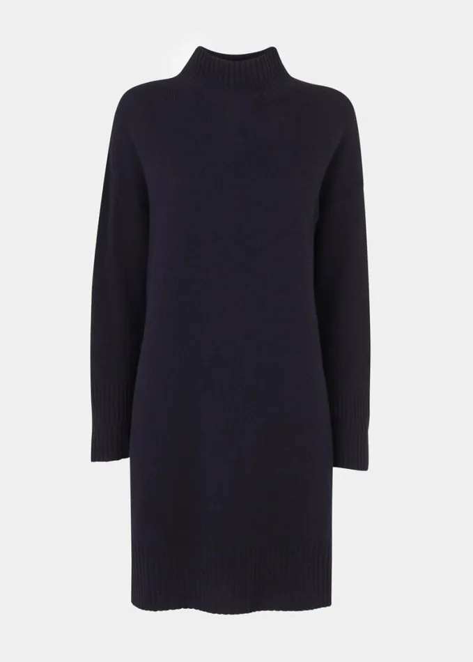 Whistles Petite Amelia Wool Knitted Dress Navy Women Petite Sweaters