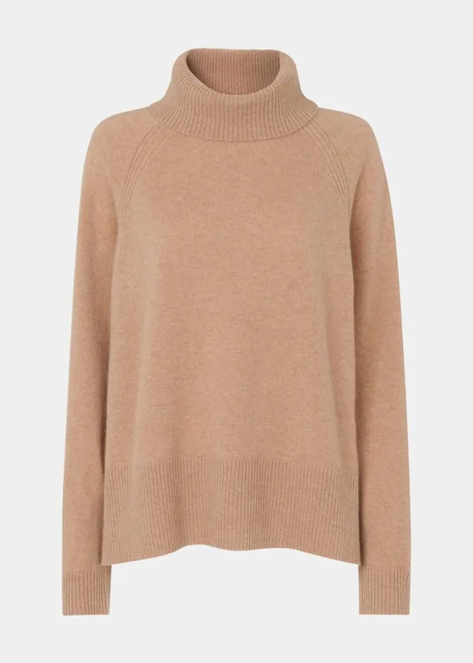 Whistles Petite Cashmere Roll Neck Camel Women Petite Sweaters