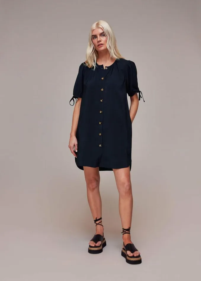 Whistles Petite Frankie Button Through Dress Navy Women Petite Dresses and Jumpsuits