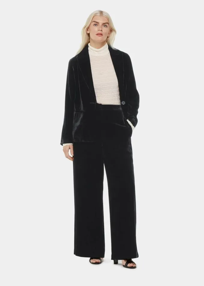 Whistles Petite Full Length Velvet Trouser Black Women Petite Pants and Jeans