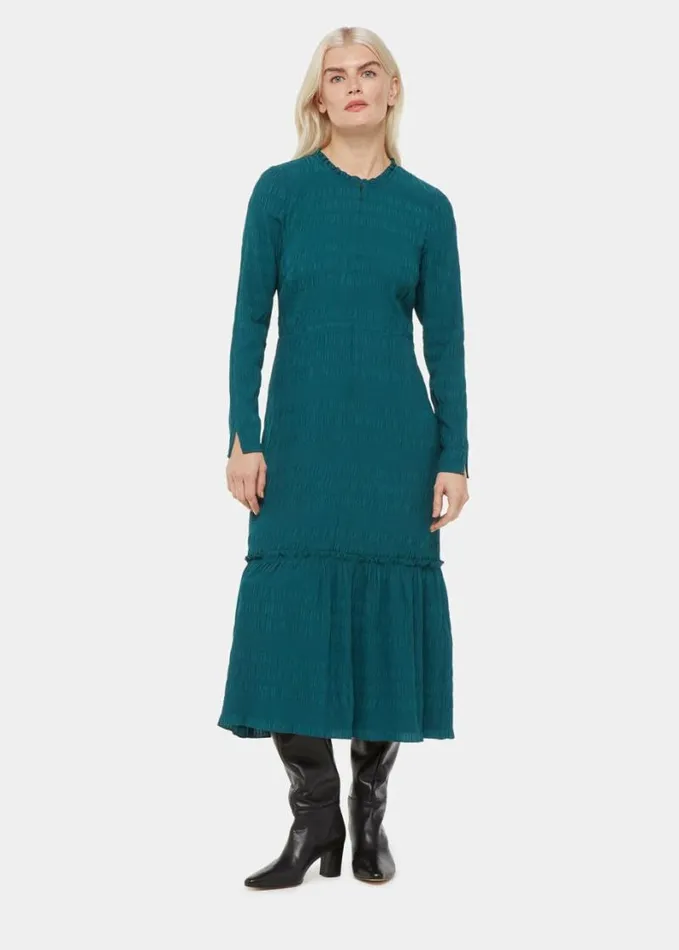 Whistles Petite Mila Textured Dress Green Women Petite Dresses and Jumpsuits