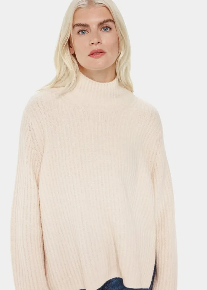 Whistles Petite Wool Mix Rib Funnel Neck Ivory Women Petite Sweaters