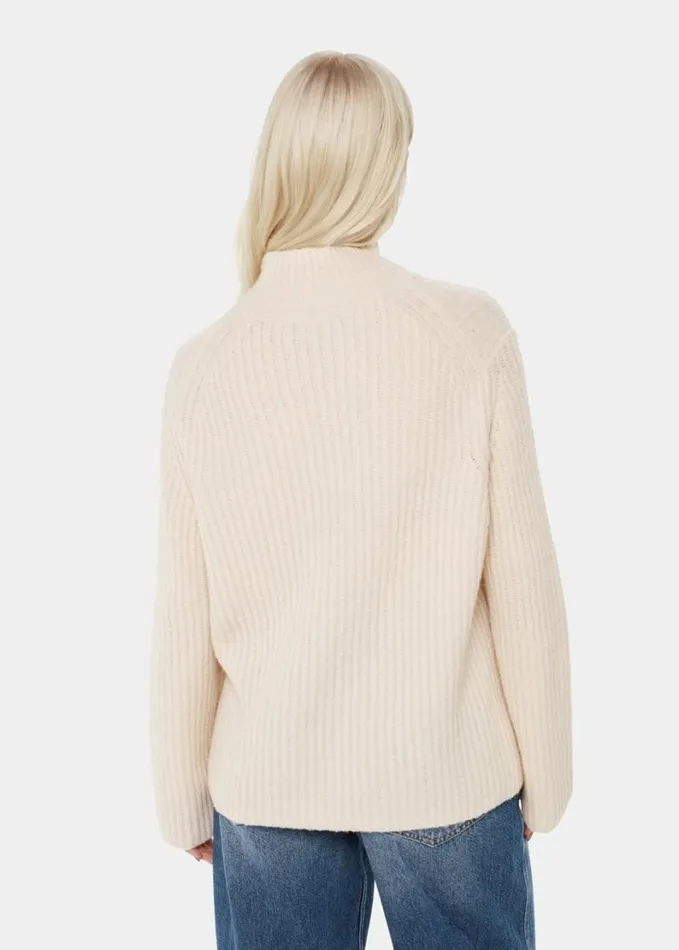 Whistles Petite Wool Mix Rib Funnel Neck Ivory Women Petite Sweaters