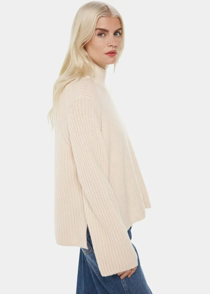 Whistles Petite Wool Mix Rib Funnel Neck Ivory Women Petite Sweaters
