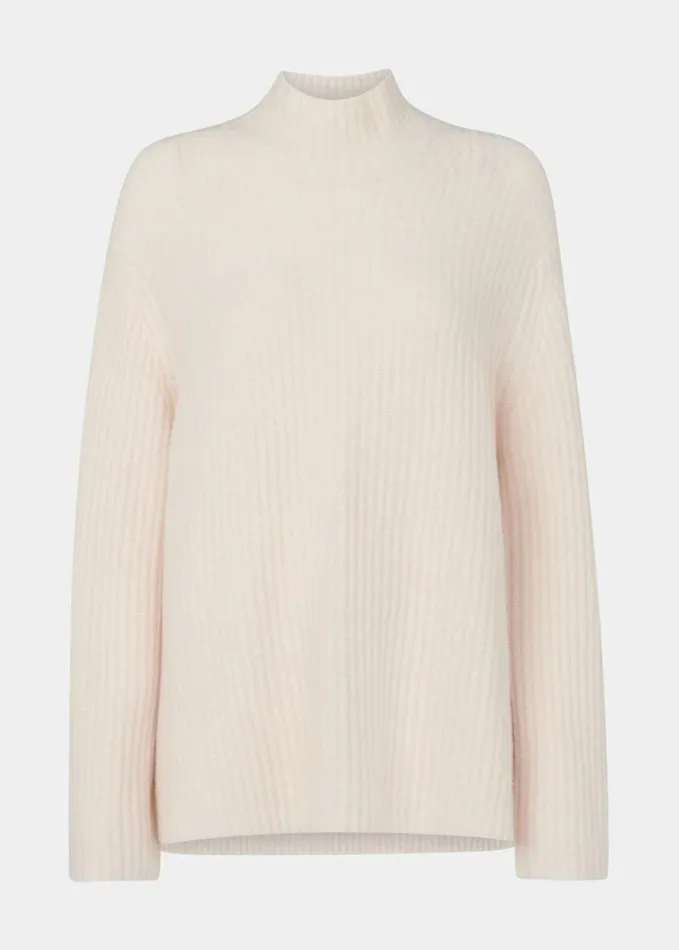 Whistles Petite Wool Mix Rib Funnel Neck Ivory Women Petite Sweaters