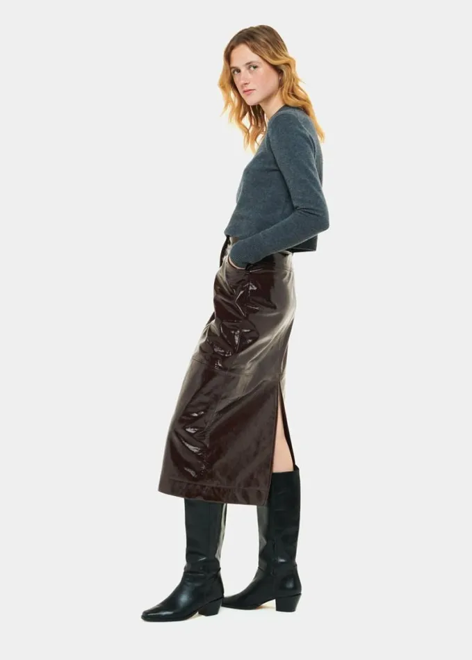 Whistles Rachel Patent Leather Skirt Chocolate Women Skirts