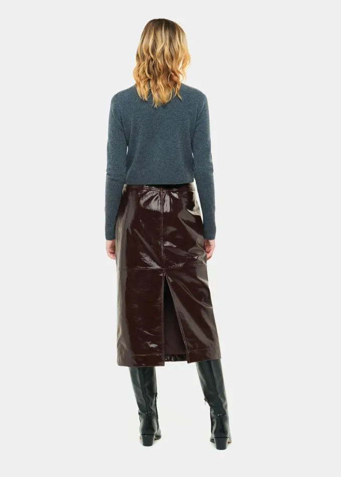 Whistles Rachel Patent Leather Skirt Chocolate Women Skirts