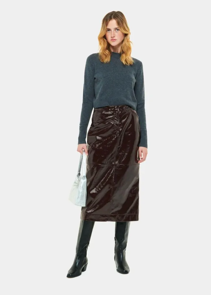 Whistles Rachel Patent Leather Skirt Chocolate Women Skirts