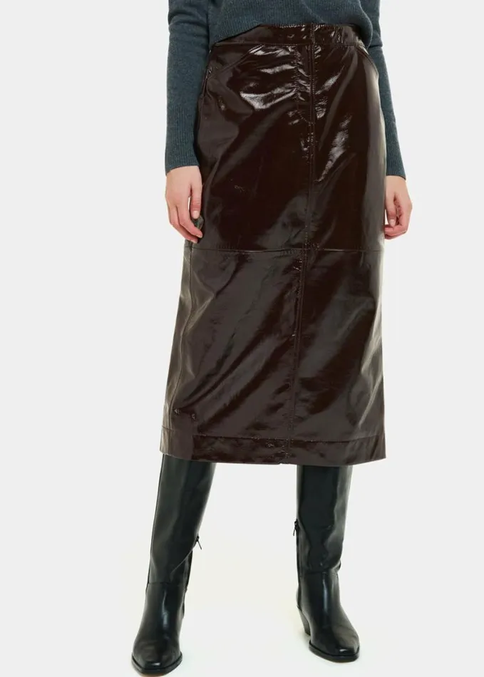 Whistles Rachel Patent Leather Skirt Chocolate Women Skirts