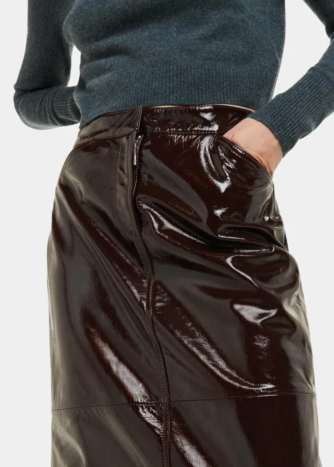 Whistles Rachel Patent Leather Skirt Chocolate Women Skirts