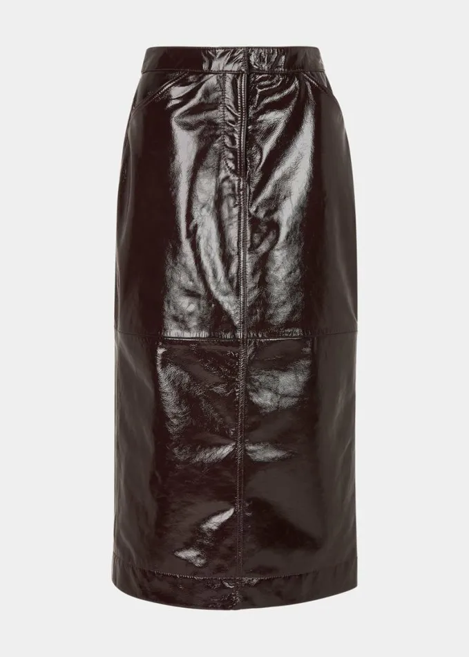 Whistles Rachel Patent Leather Skirt Chocolate Women Skirts