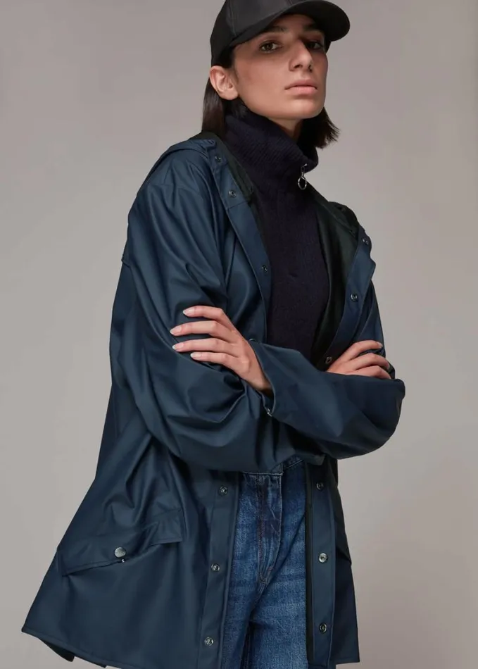 Whistles Rains Hooded Jacket Navy Women Coats and Jackets