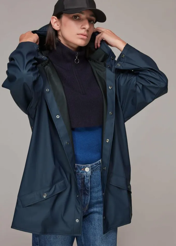 Whistles Rains Hooded Jacket Navy Women Coats and Jackets