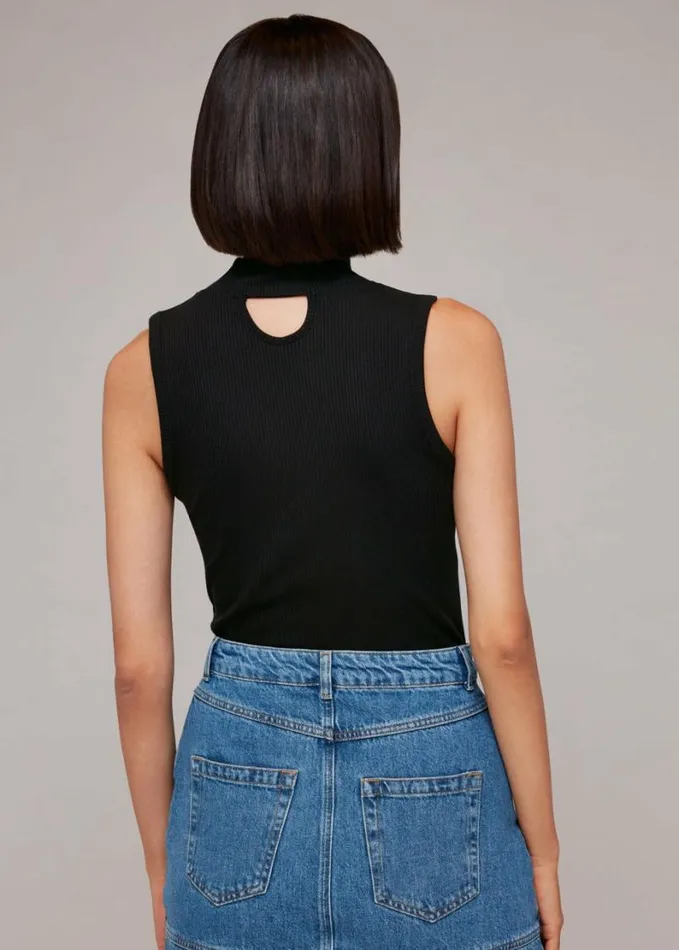 Whistles Ribbed Keyhole Tank Black Women Tops