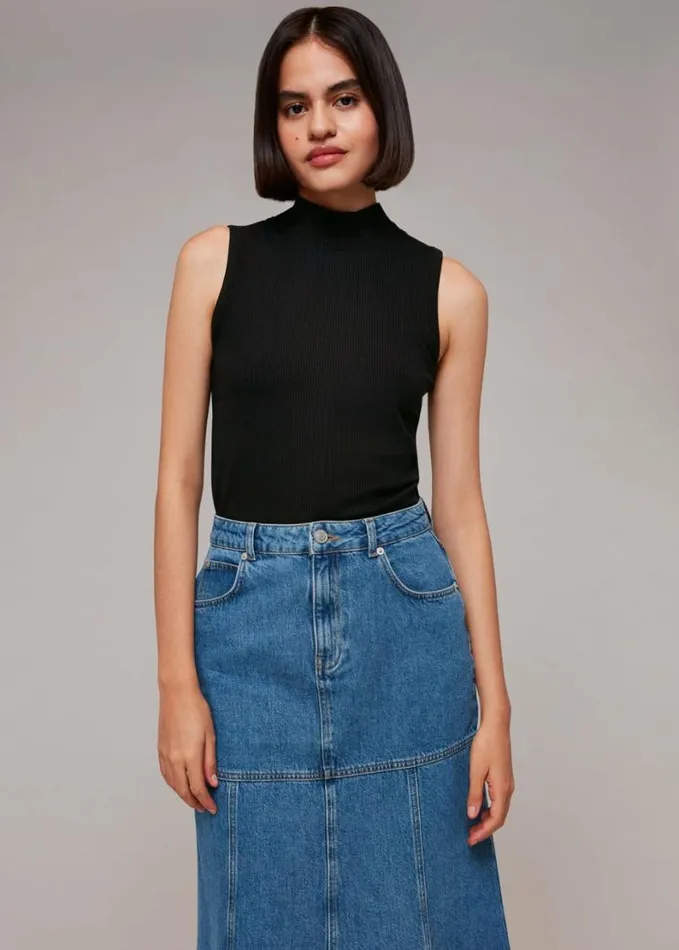 Whistles Ribbed Keyhole Tank Black Women Tops