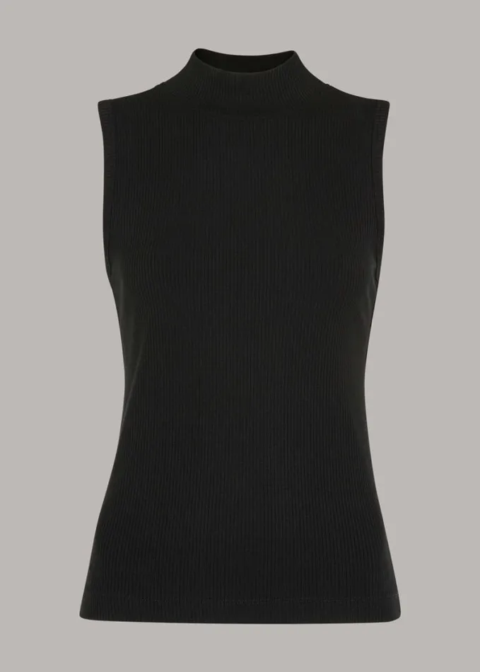 Whistles Ribbed Keyhole Tank Black Women Tops