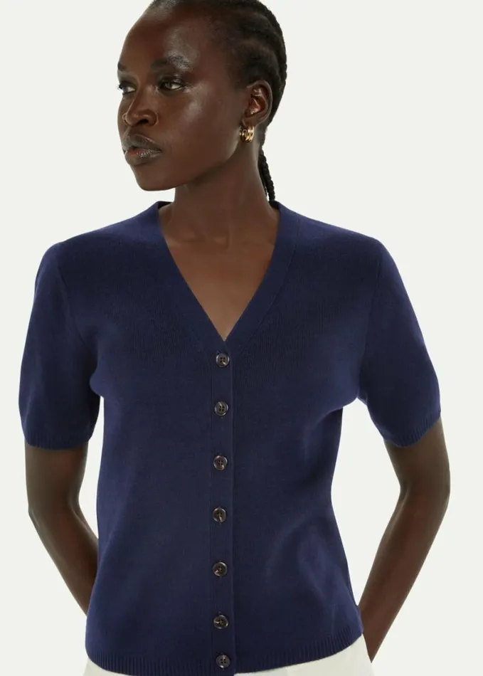 Whistles Short Sleeve Cardigan Navy Women Sweaters and Cashmere