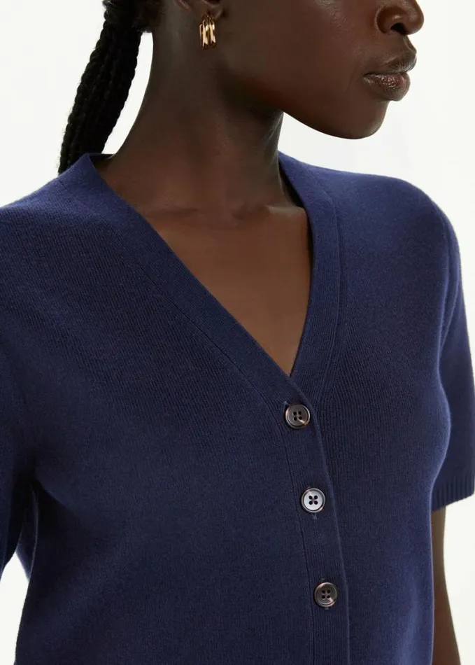 Whistles Short Sleeve Cardigan Navy Women Sweaters and Cashmere
