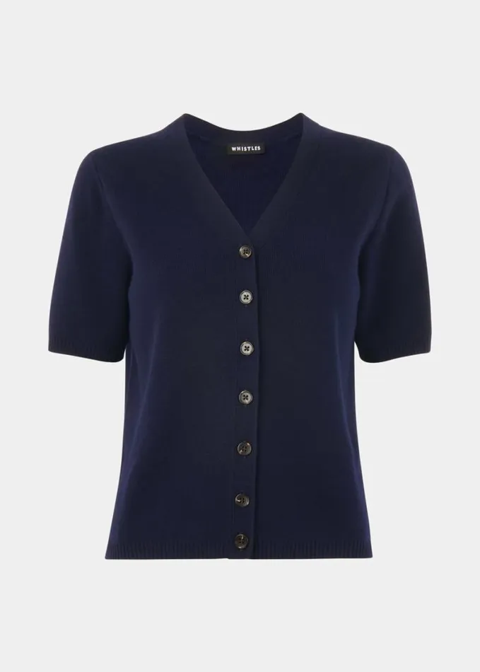 Whistles Short Sleeve Cardigan Navy Women Sweaters and Cashmere