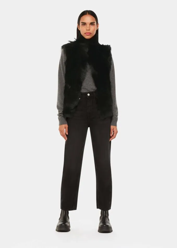 Whistles Short Toscana Sheepskin Gilet Black Women Coats and Jackets