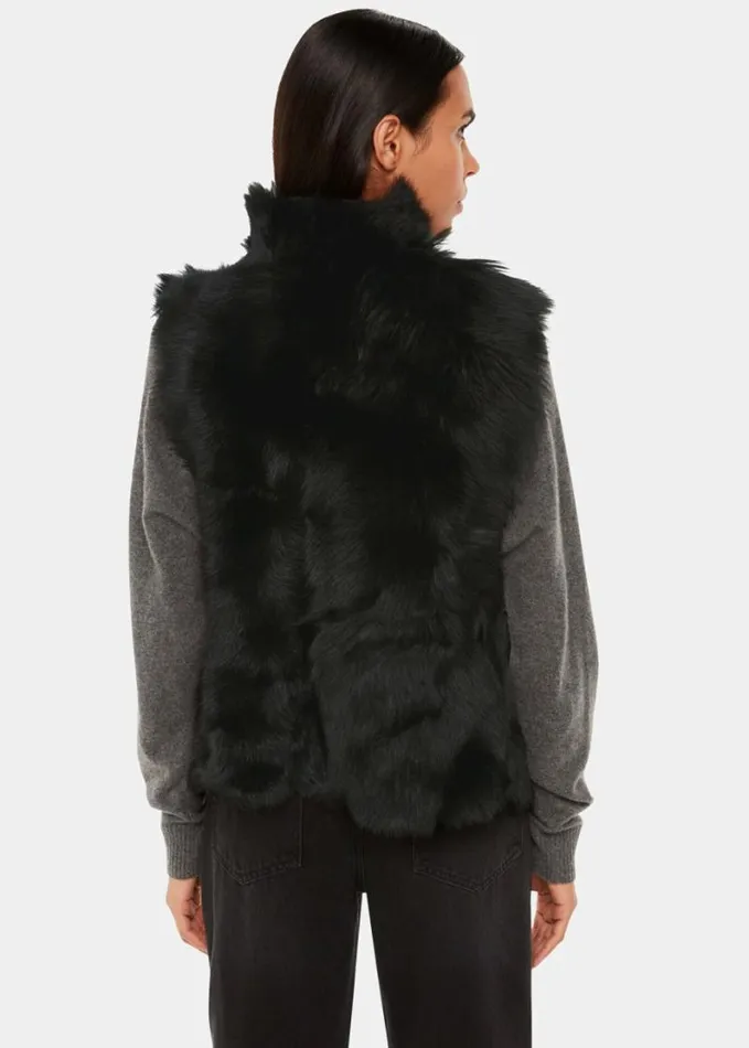 Whistles Short Toscana Sheepskin Gilet Black Women Coats and Jackets