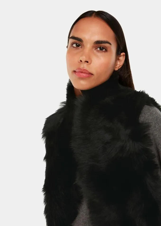 Whistles Short Toscana Sheepskin Gilet Black Women Coats and Jackets