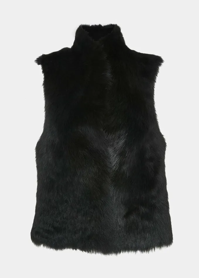 Whistles Short Toscana Sheepskin Gilet Black Women Coats and Jackets