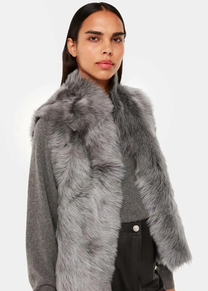 Whistles Short Toscana Sheepskin Gilet Grey Women Coats and Jackets