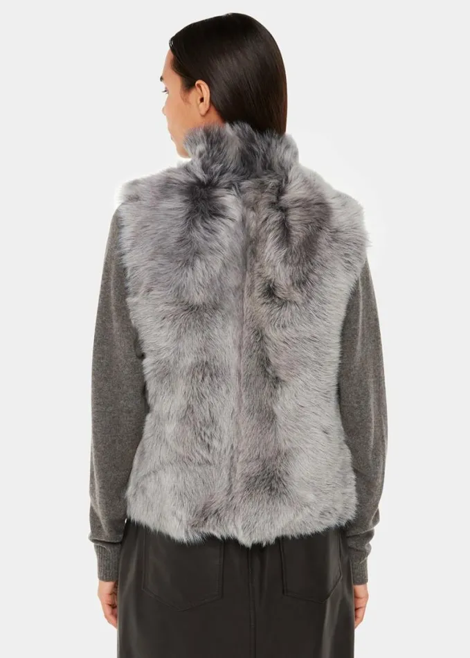 Whistles Short Toscana Sheepskin Gilet Grey Women Coats and Jackets
