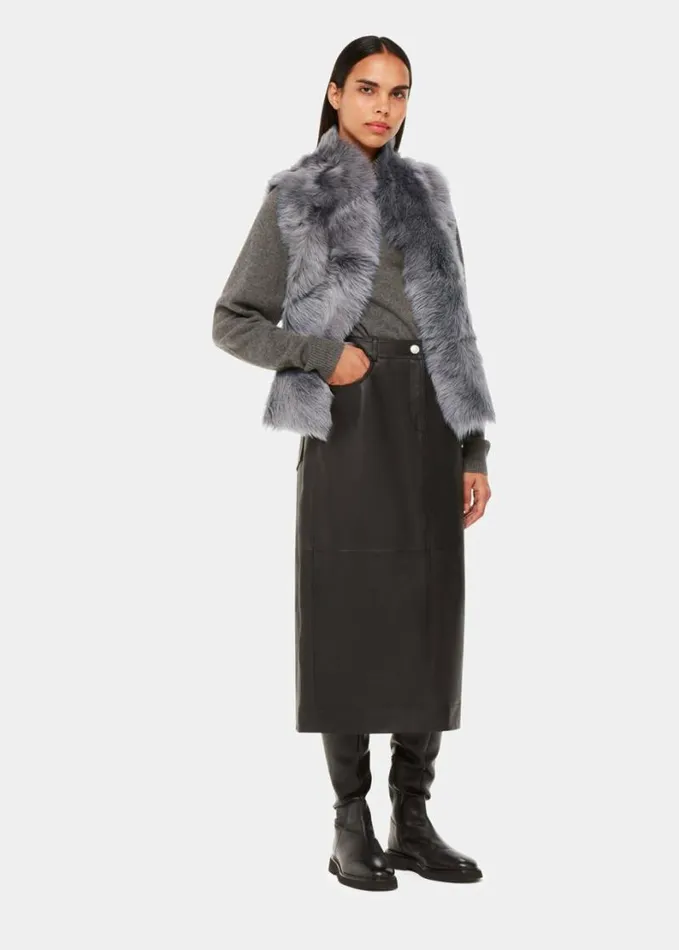 Whistles Short Toscana Sheepskin Gilet Grey Women Coats and Jackets
