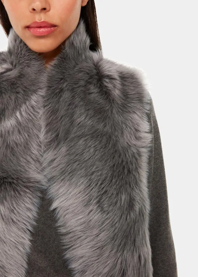 Whistles Short Toscana Sheepskin Gilet Grey Women Coats and Jackets