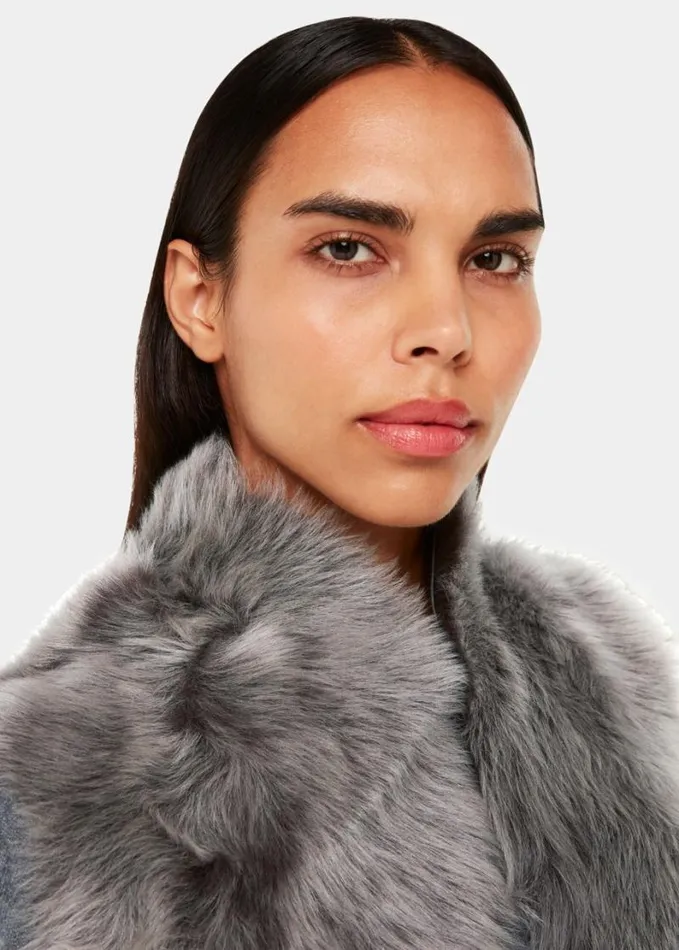 Whistles Short Toscana Sheepskin Gilet Grey Women Coats and Jackets