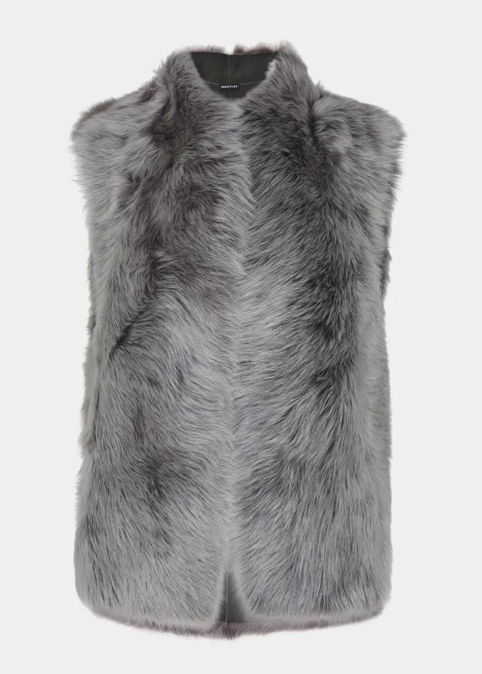 Whistles Short Toscana Sheepskin Gilet Grey Women Coats and Jackets