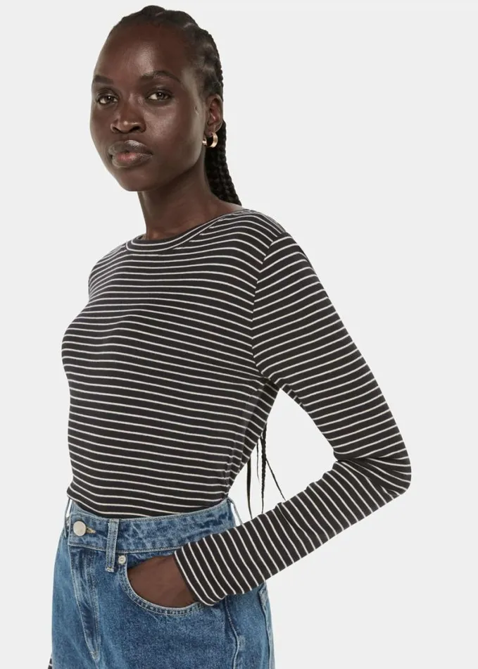 Whistles Slim Stripe Long Sleeve Crew Navymulti Women Tops