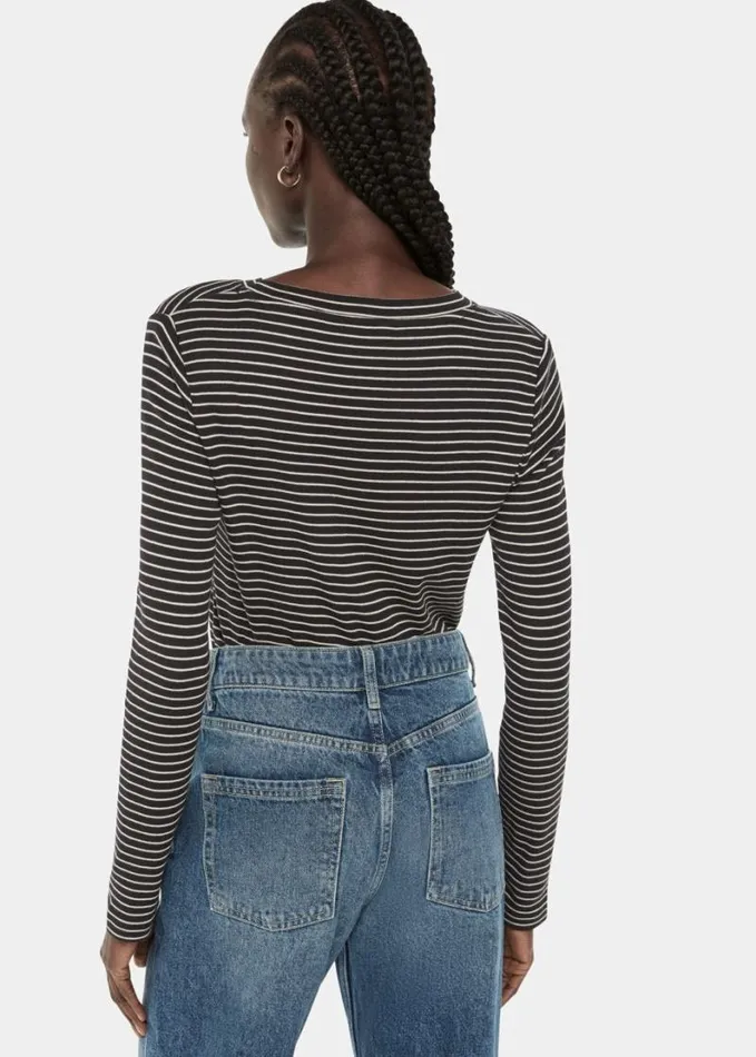Whistles Slim Stripe Long Sleeve Crew Navymulti Women Tops