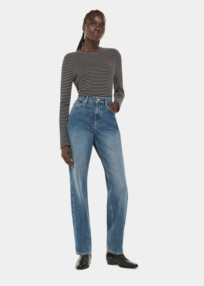 Whistles Slim Stripe Long Sleeve Crew Navymulti Women Tops